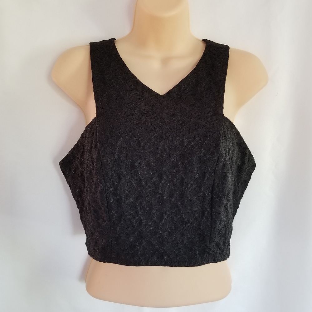 Women Miss Love Black Textured Sleeveless Crop Top Back Zipper Size Large